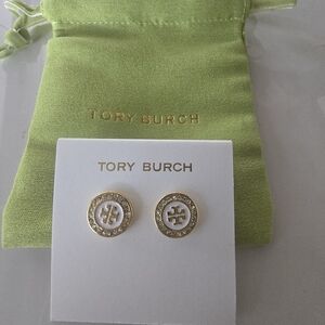 Tory Burch Gold and White Stud Earrings